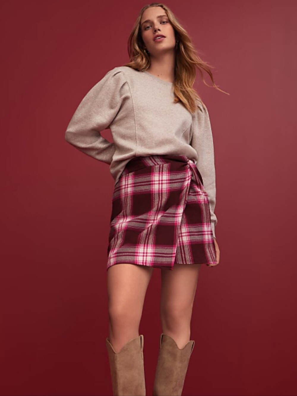 Loft Plaid Flannel Twist Front Wrap Style Mini Skirt